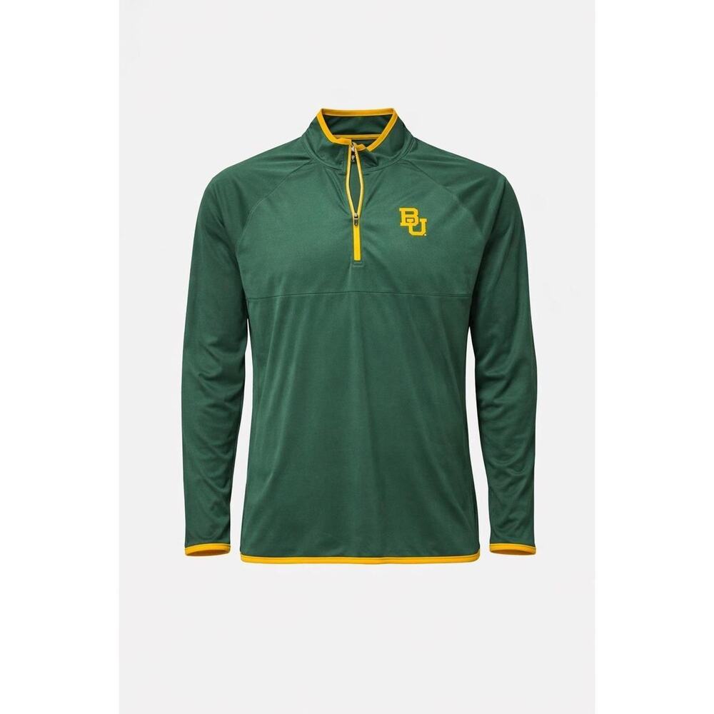 NWT Colosseum Baylor Bears Green Yellow Quarter Zip Pullover Men's L Long Sleeve